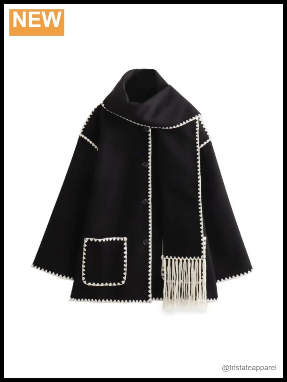 Wool Wide Sleeve Cardigan Jacket Scarf Button Fall Winter